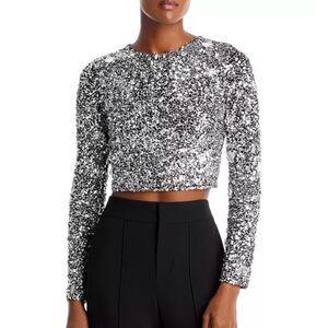 NWT Alice + Olivia Orin Embellished Long Sleeve Crop Top